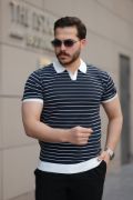 Erkek Kısa Kollu çizgi Desenli örme Kumaş Tshirt resmi